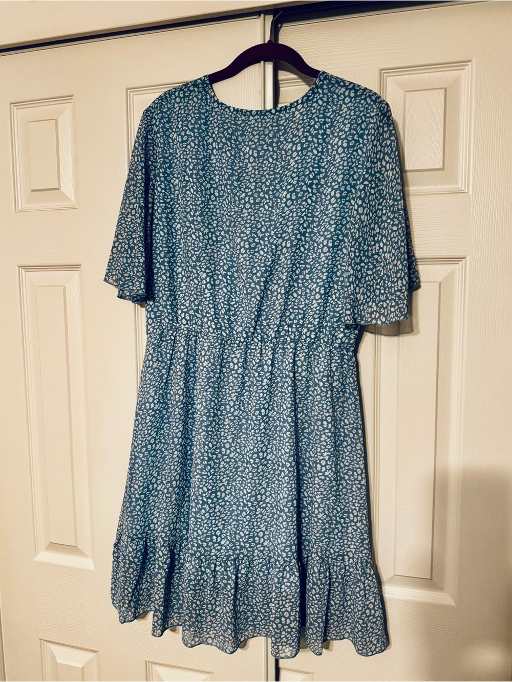 Blue Floral Wrap Dress with Ruffle Hem - Picture 2 of 4